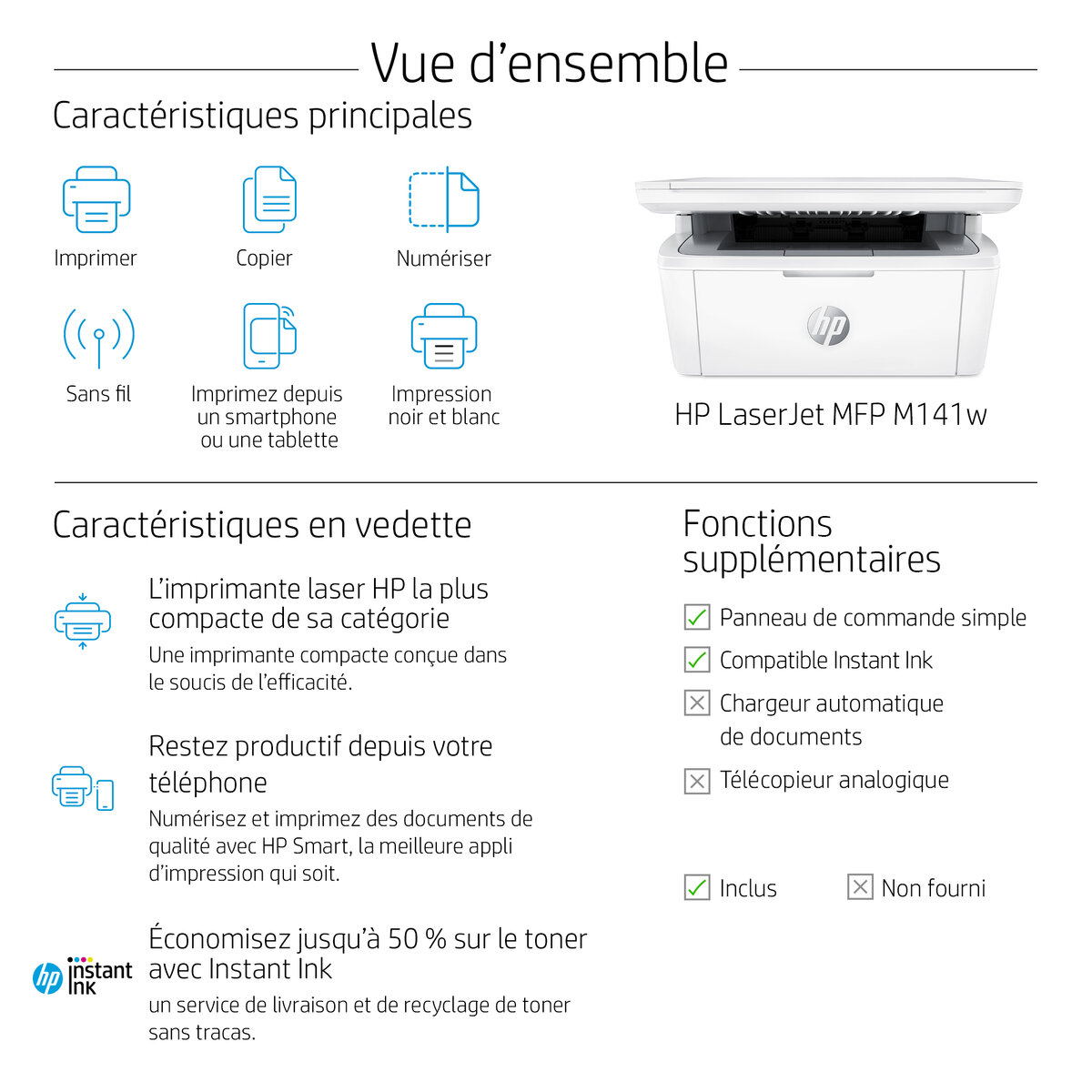 Imprimante Laser HP Multifonction M141w Wi-Fi