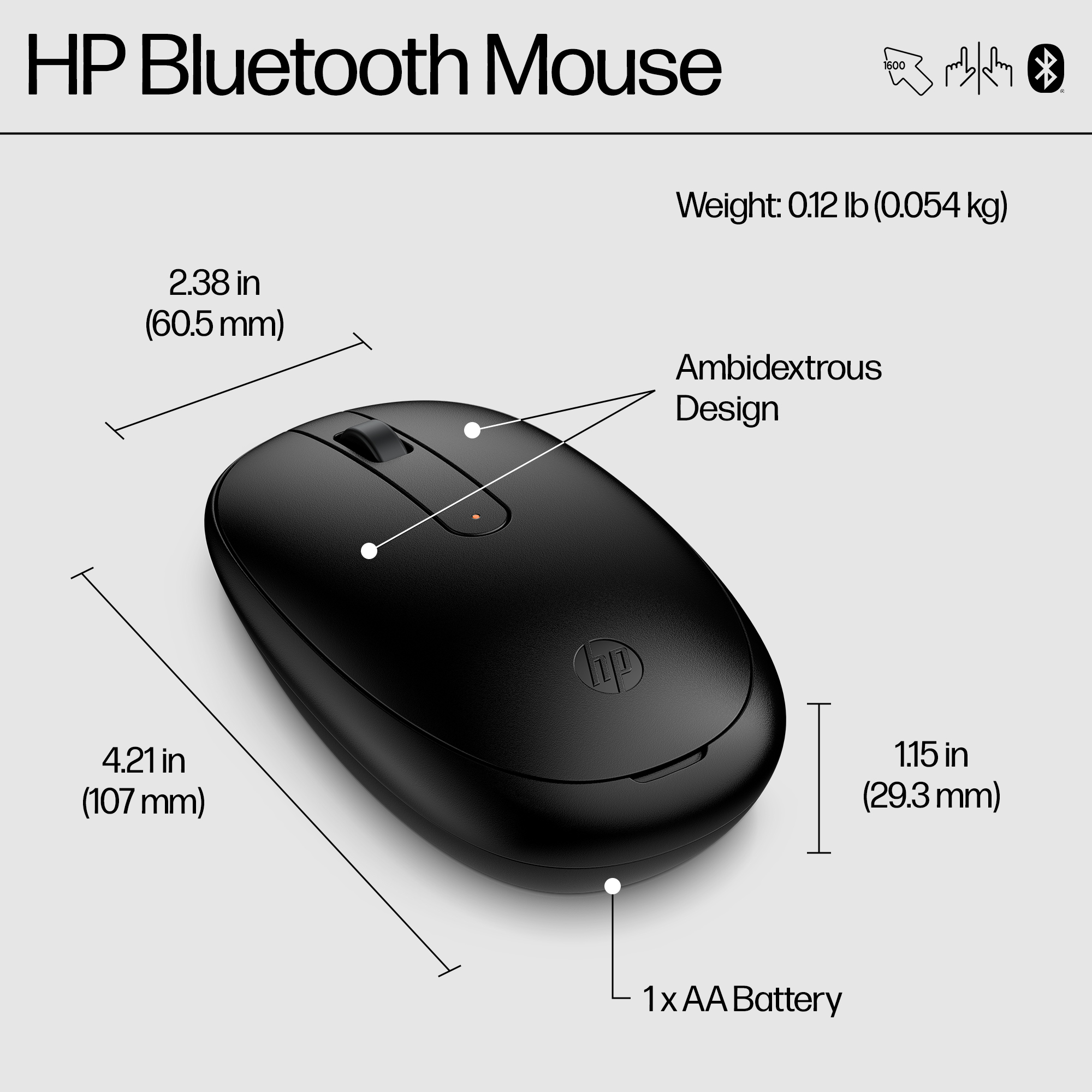23C1 - HP 240 Bluetooth Mouse Black Annotated Image- Dimensions_4
