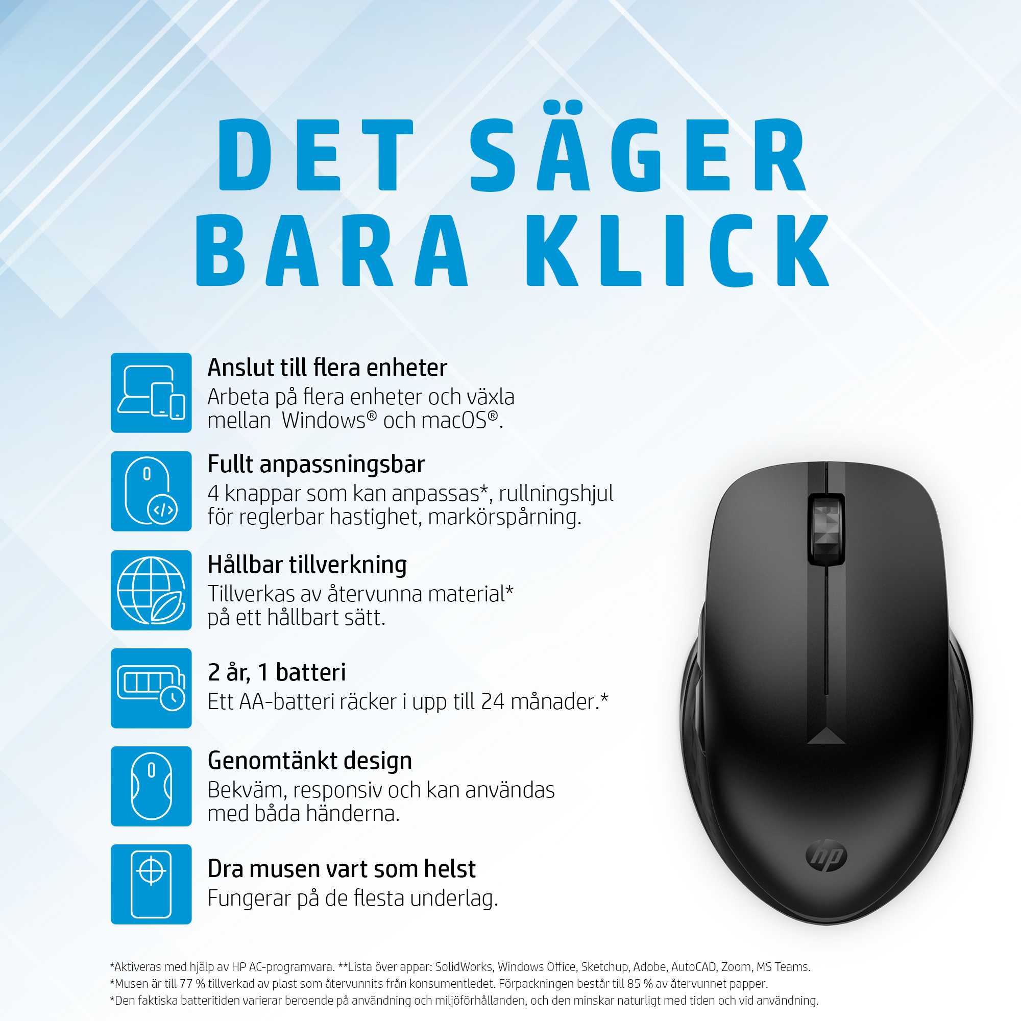 HP 435 Multi-Device Wireless Mouse - KSP - Swedish {sv_SE}
