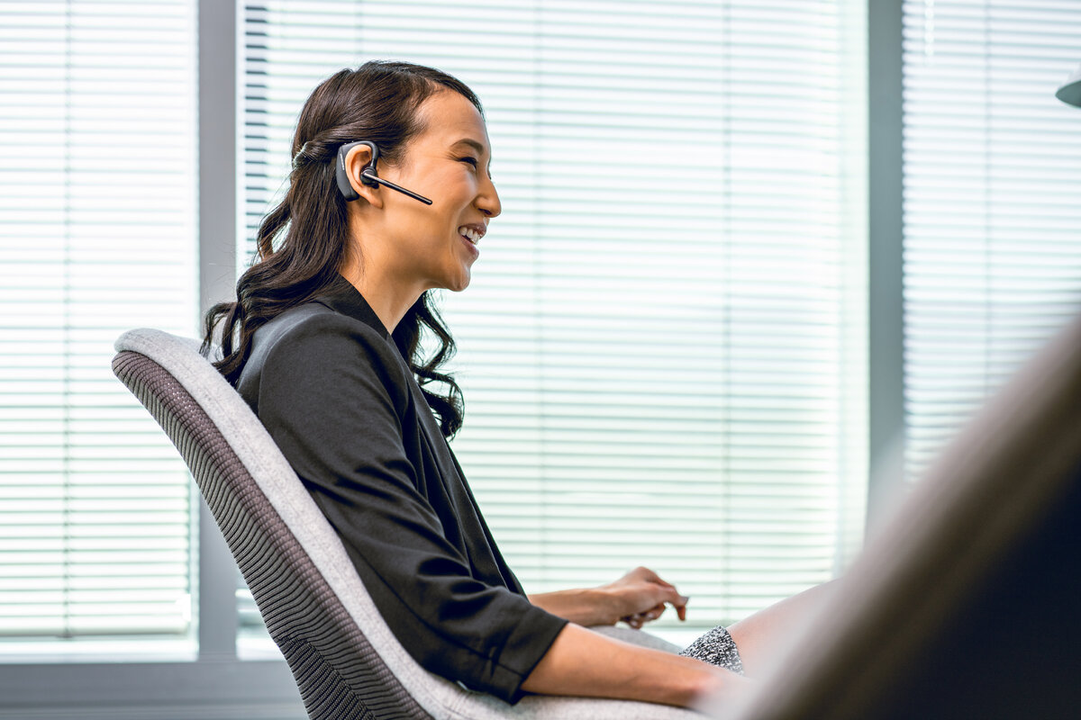 slide 2 of 8, zoom in, poly voyager 5200-m office headset +usb-c to micro usb cable