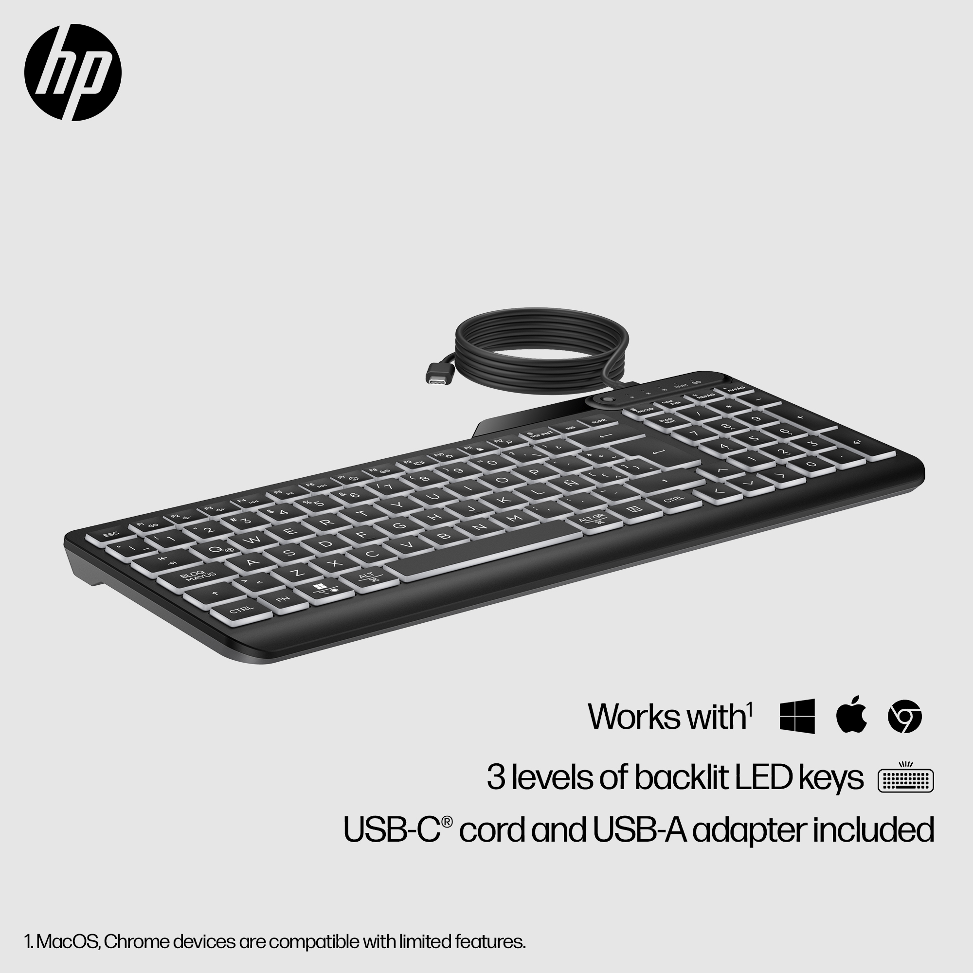 23C2 - HP 400 405 Backlit Wired Keyboard USB-C Black 2000x2000 Overview