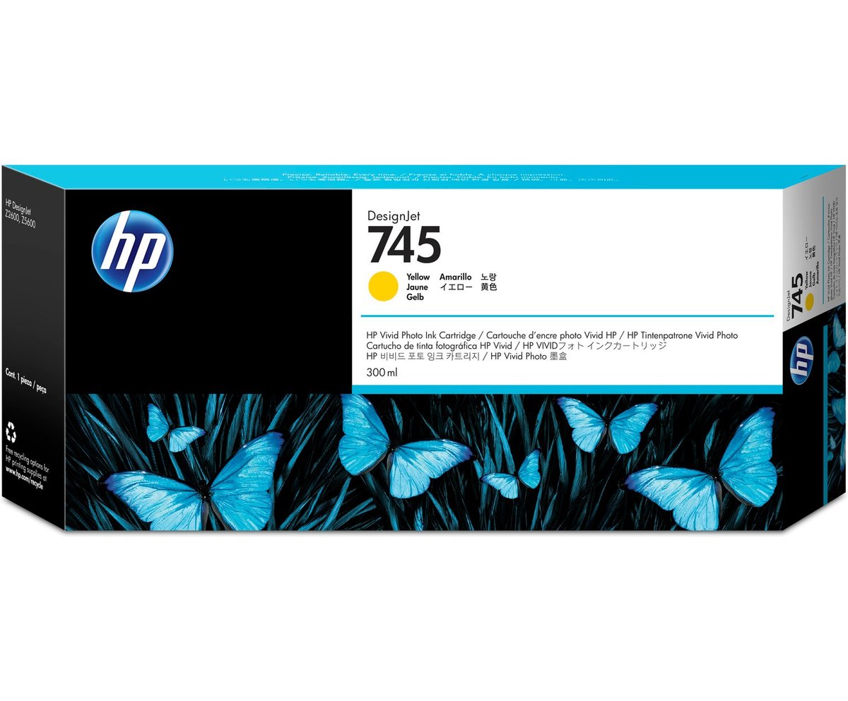 slide 1 of 1, show larger image, hp 745 300-ml designjet yellow ink cartridge