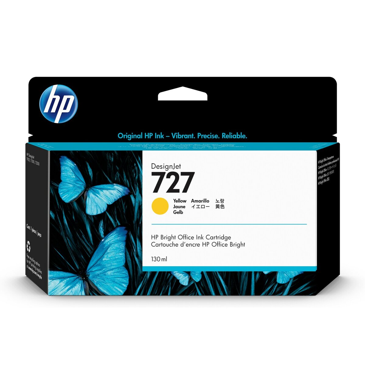 slide 1 of 2, show larger image, hp 727 130-ml yellow designjet ink cartridge