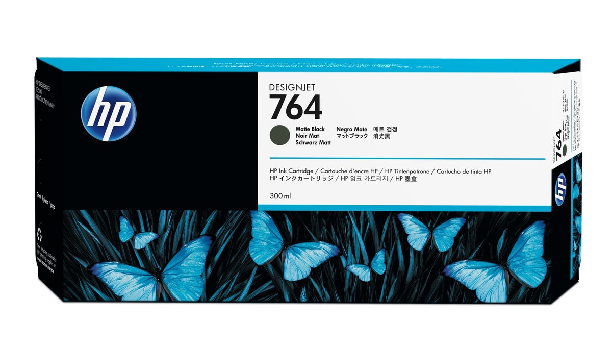 HP 764 300-ml Matte Black DesignJet Ink Cartridge, C1Q16A