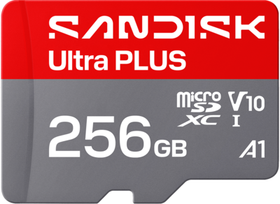 SANDISK 256GB Ultra PLUS microSD UHS I Memory Card, Read Speeds up