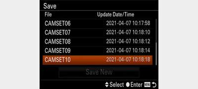 Improvement of camera settings saving function