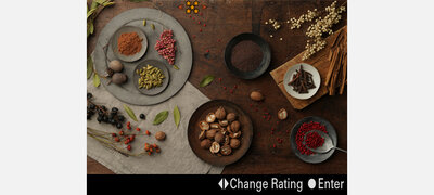 Rating function and Image Jump Setting for efficient on-location sorting