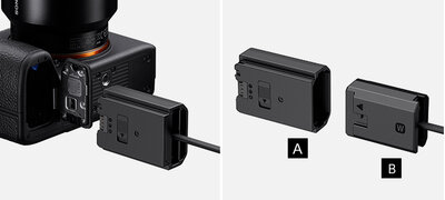 Supply power to a camera compatible with Z- or W-series2 battery