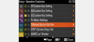 Independent still and movie settings
