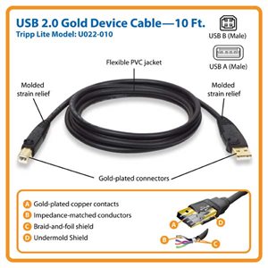 10 ft. USB 2.0 Gold Device Cable
