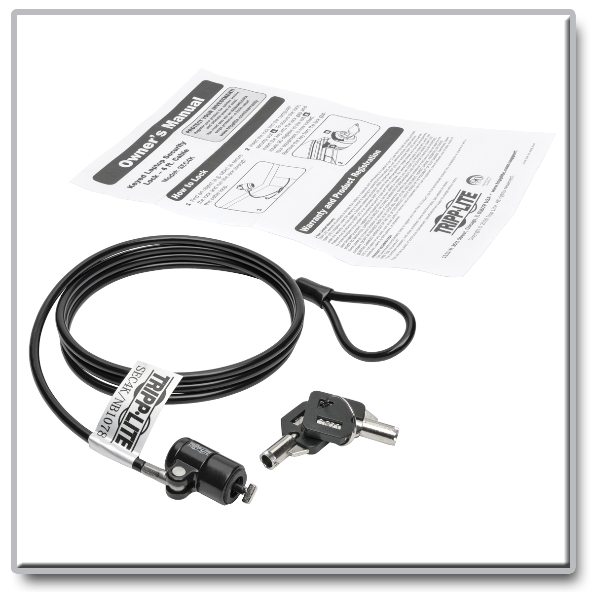 Tripp Lite Laptop Security Lock Keyed Theft Deterrent Cable 4ft 4