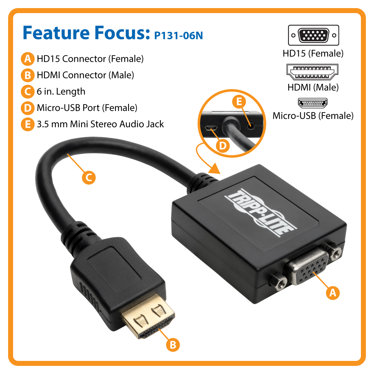Tripp Lite 6in HDMI to Adapter Converter with Audio Video for Ultrabook / Laptop / Desktop 6-inch - video convert... | Dell USA