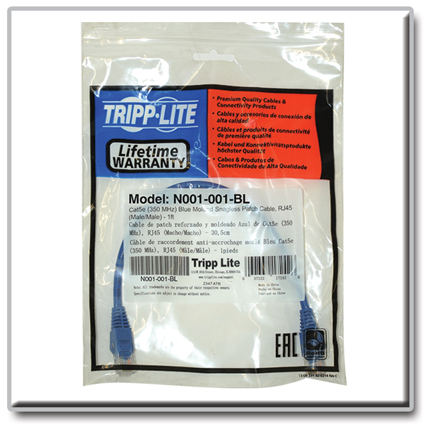 Tripp Lite 1ft Cat5e / Cat5 Snagless Molded Patch Cable RJ45 M/M Blue  1'