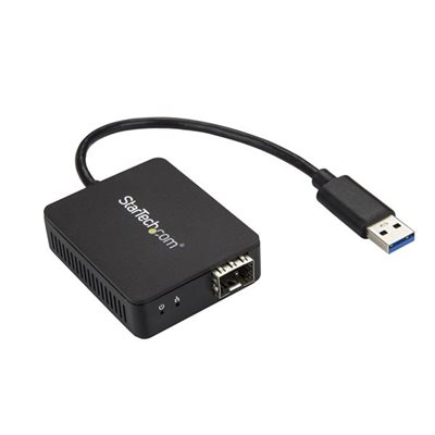 Connect to a Gigabit Ethernet network through your laptop’s USB-A port using the Gigabit SFP of your choice