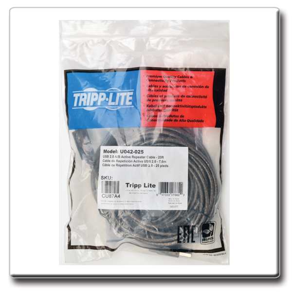 Tripp Lite 25ft USB 2.0 Hi-Speed Active Repeater Cable USB-A to USB-B M/M  25' - USB cable - USB Type B to USB - 25 ft - U042-025 - USB Cables 