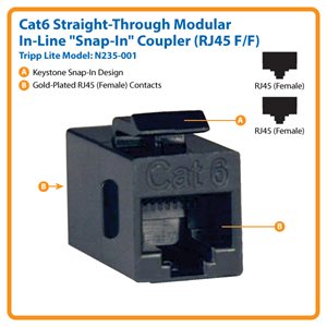 Cat6 Straight Through Modular In-line Snap-in Coupler (RJ45 F/F)