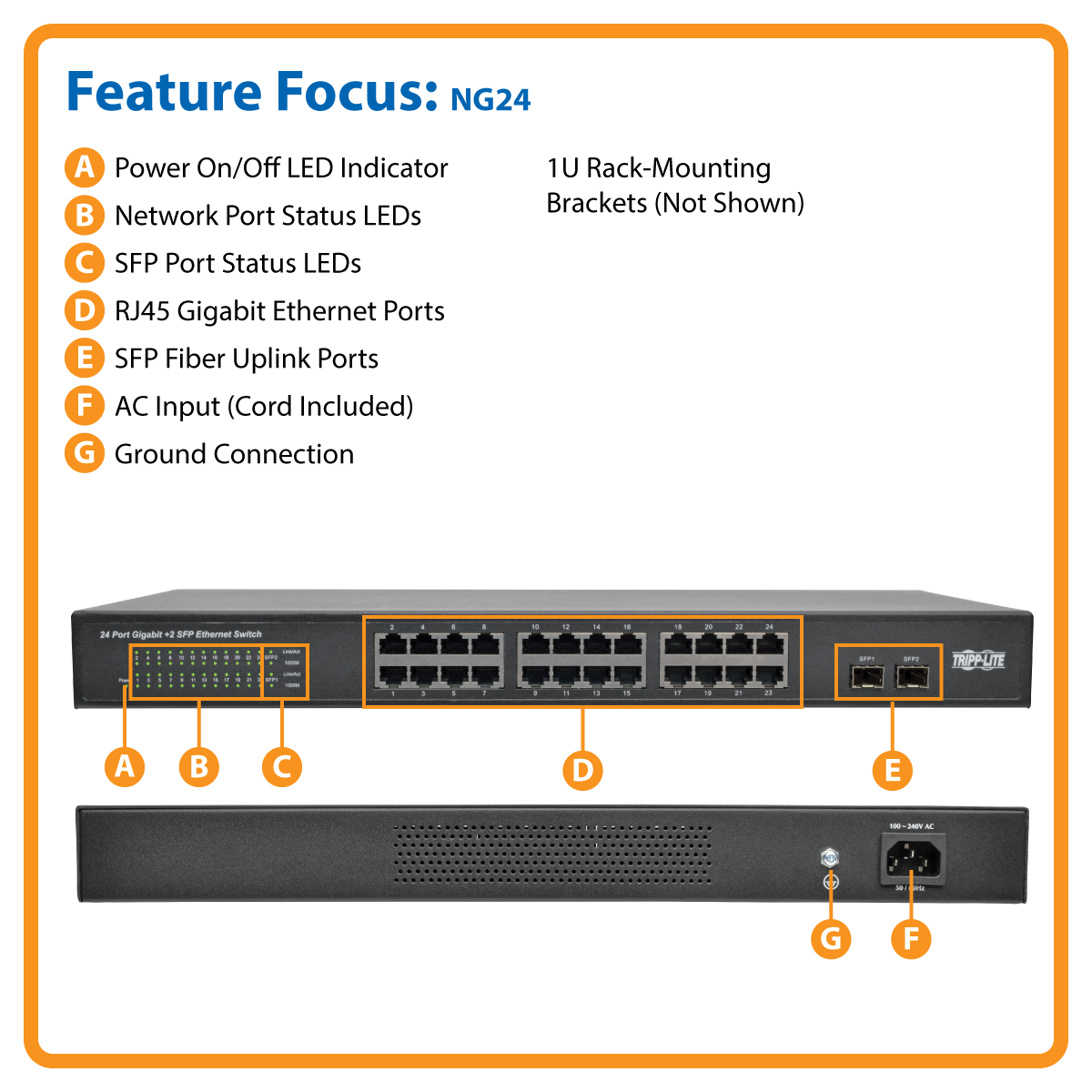 24-Port 1U/Desktop Gigabit Ethernet Unmanaged Switch, 2 Gigabit SFP Ports,  Metal Housing