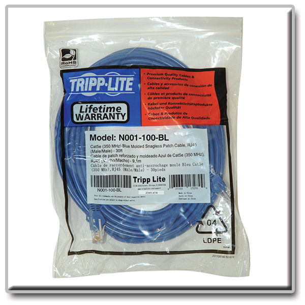 Tripp Lite 100ft Cat5e Cat5 Snagless Molded Patch Cable RJ45 M/M Blue