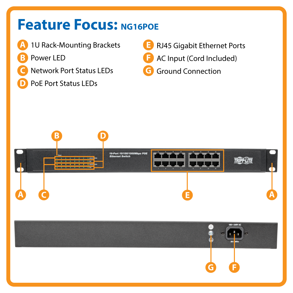 16-Port 10/100/1000 Mbps 1U/Desktop Gigabit Ethernet Unmanaged Switch,  Metal Housing