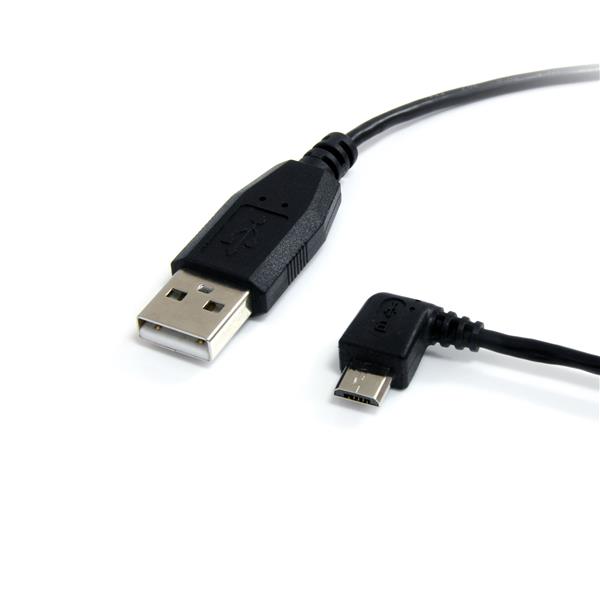 Nu bejdsemiddel at tilføje Shop | StarTech.com 3 ft / 91cm Micro USB Cable - A to Left Angle Micro B -  USB Type A - 90 Degree Micro-USB Type B (M) - Black (UUSBHAUB3LA) -