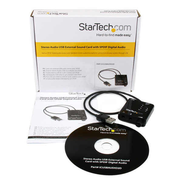 StarTech.com USB Sound Card w/ SPDIF Digital Audio & Stereo Mic - External Sound Card for Laptop or - SPDIF Output (ICUSBAUDIO2D) - sound card