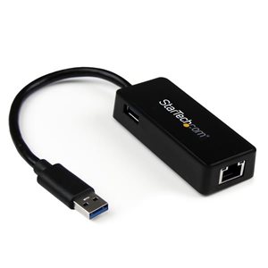 Add a Gigabit Ethernet port and a USB 3.0 pass-through port to your laptop through a single USB 3.0 port