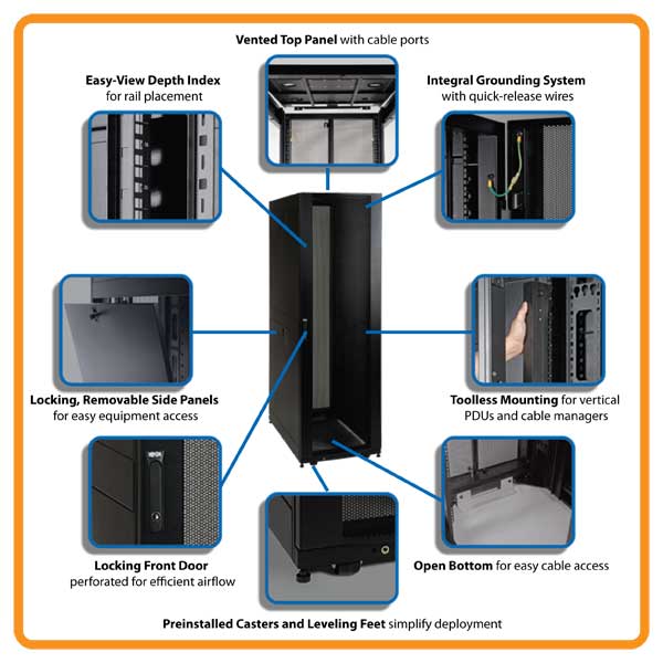 42U Server Rack Cabinet, Locking Front/Rear Doors, Excellent Airflow