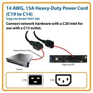 Heavy-Duty Extension Power Cord for Network Hardware (C19 to C14)