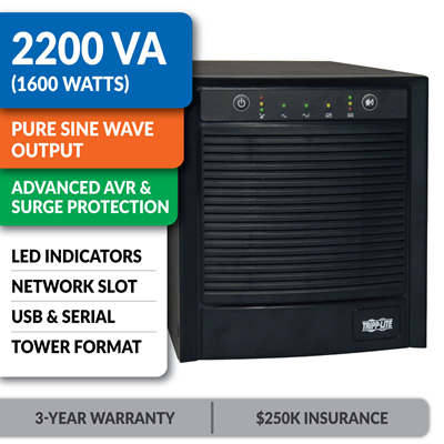 SMART2200SLT Smart Line-Interactive 2200VA Tower Sine Wave UPS with Network Slot
