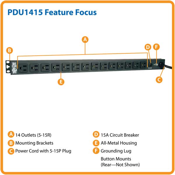 Tripp Lite Pdu Basic 120v 18kw 15a 5 15r 14 Outlet 5 15p Vertical 0urm Vertical Rackmount