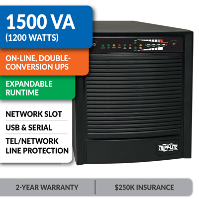 SU1500XL SmartOnline® Double-Conversion Sine Wave Tower UPS with Expandable Runtime and Network Slot
