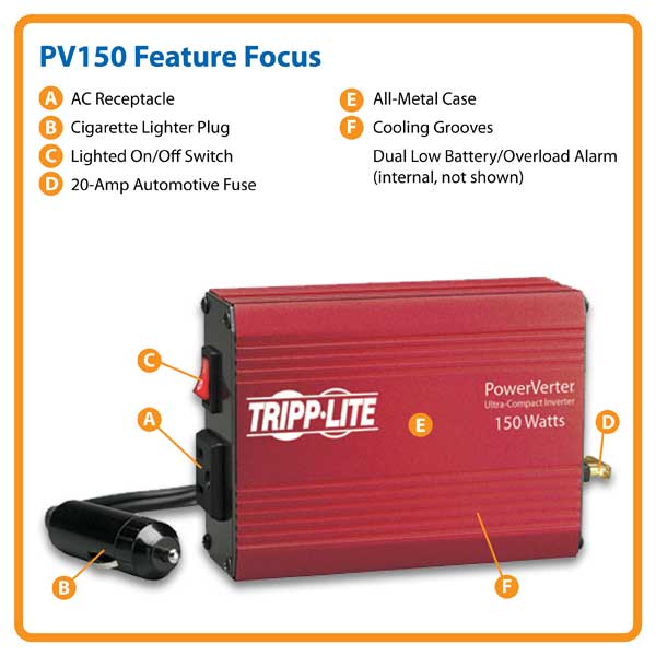 Tripp Lite Portable Auto Inverter 150W 12V DC to 120V AC 1 Outlet