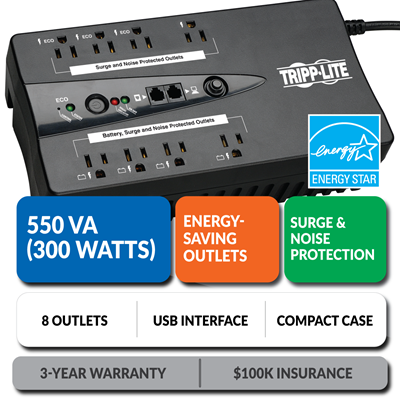 ECO550UPS Ultra-Compact Eco-Friendly Standby UPS with Energy-Saving Outlets