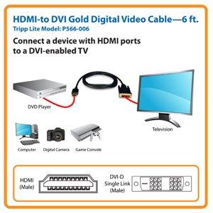 High Quality 6 ft. HDMI to DVI Gold Digital Video Cable with Lifetime Warranty