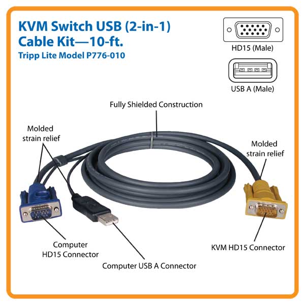 Tripp Lite 10ft USB Cable Kit for KVM Switch 2in1 B020 / B022 Series