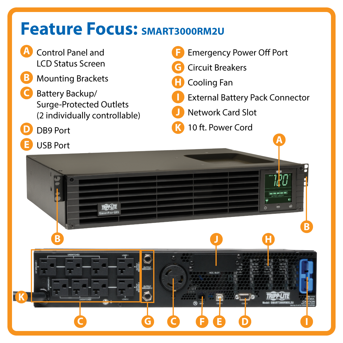 slide 1 of 8, zoom in, smart3000rm2u smartpro® line-interactive rack/tower sine wave ups with expandable runtime, network slot and lcd
