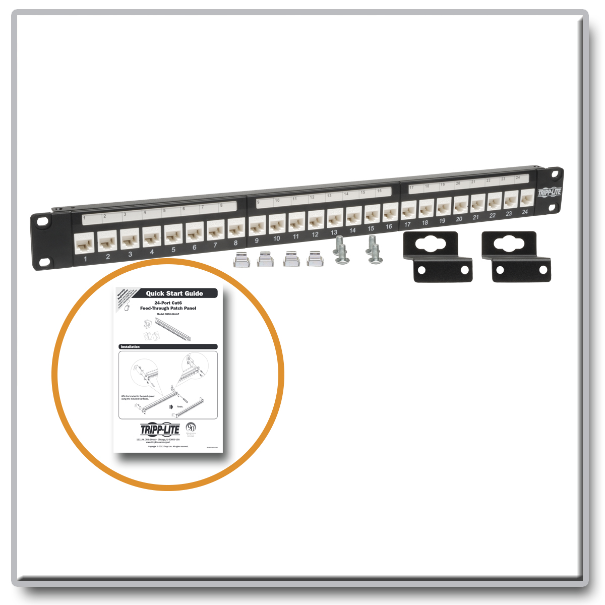 TRIPP LITE N250-024-LP 24-Port Cat6 / Cat5e Low Profile Wallmount Patch  Panel 1U TAA GSA