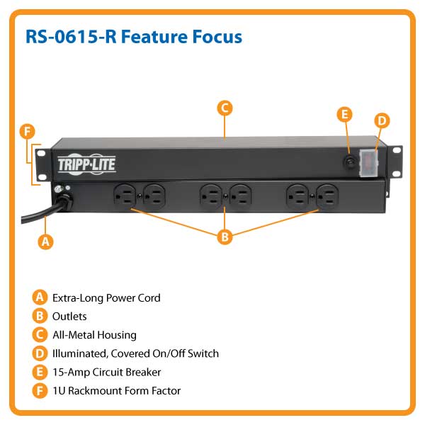 Tripp Lite 12-Outlet Rackmount PDU Power Strip, Six Front & Six Rear Facing  Outlets, 15A, 120V, 15ft Cord with Right-Angle Plug, Horizontal 1U Rack
