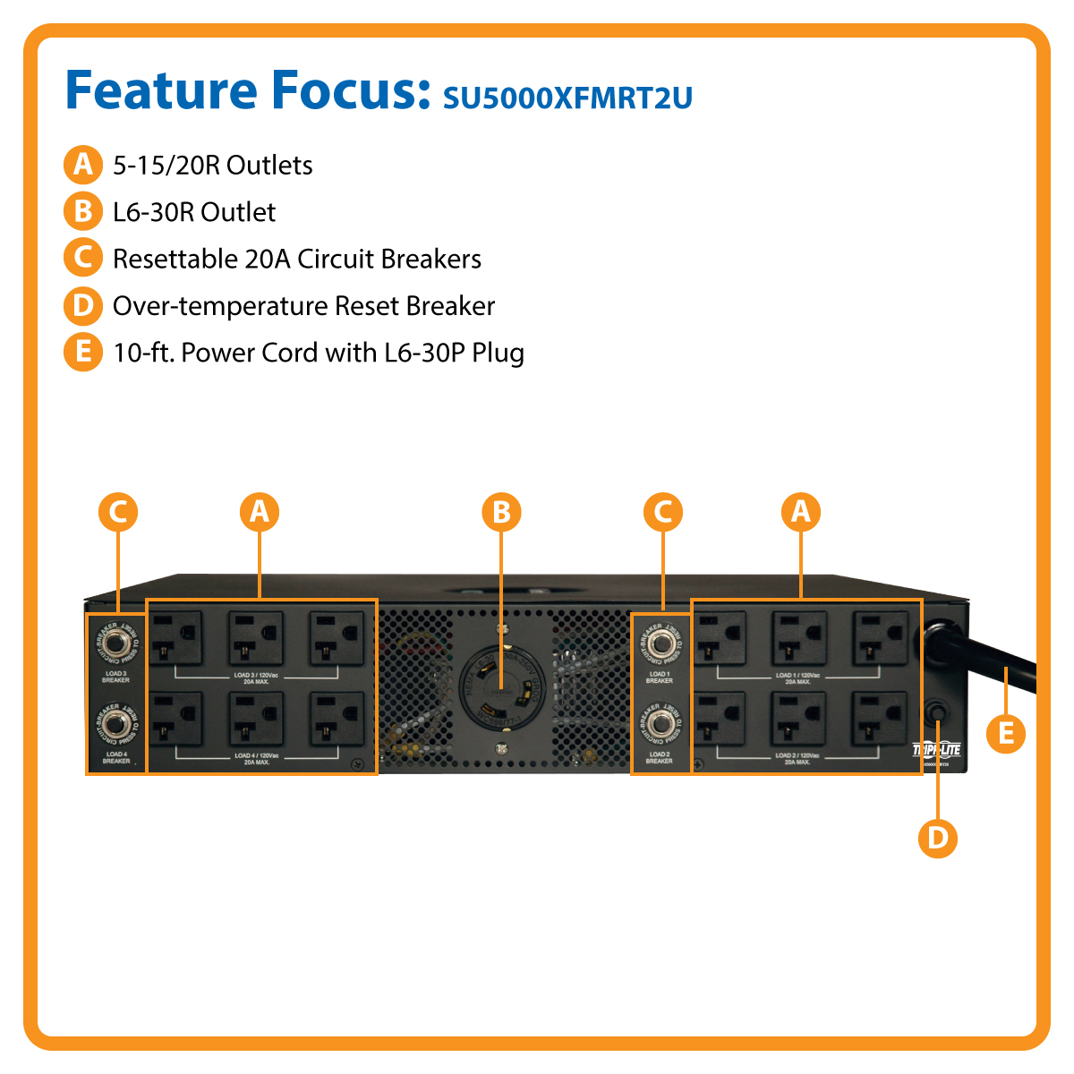 Tripp Lite SU5000XFMRT2U Step Down Transformer 5000 VA 5kVA 2U