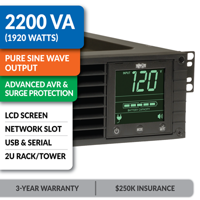 SMART2200RM2U SmartPro® Line-Interactive Rack/Tower Sine Wave UPS with Network Slot and LCD