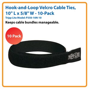Tripp Lite 10in Hook and Loop Velcro Cable Management Ties 10-pack