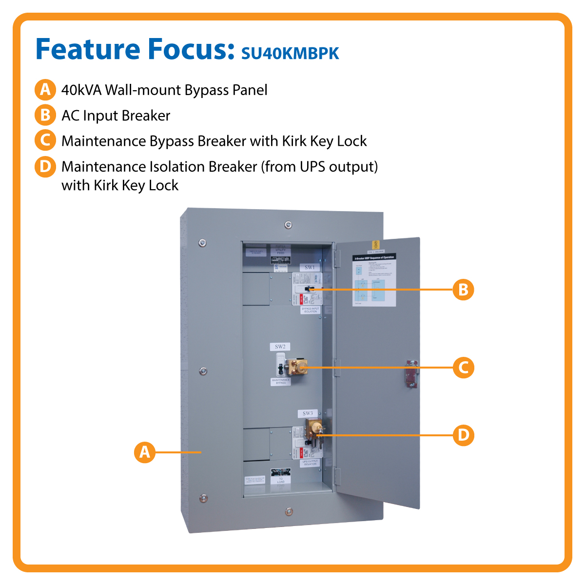 Tripp Lite Wall Mount Kirk Key Bypass Panel 240V for 40kVA 3Phase UPS bypass switch with