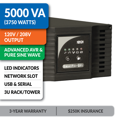 SMART5000TEL3U SmartPro® Line-Interactive Rack/Tower Sine Wave UPS with Network Slot