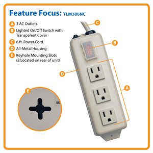 Tripp Lite Power Strip - 3-Outlet Tlm306nc