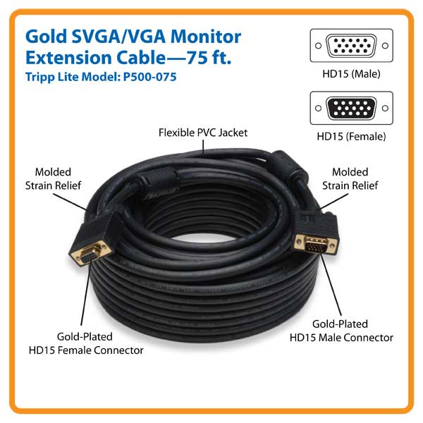 Shop | Tripp Lite 75ft VGA Coax Monitor Extension Cable with RGB 
