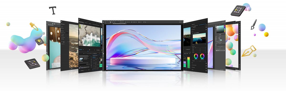 Various Adobe software interfaces.