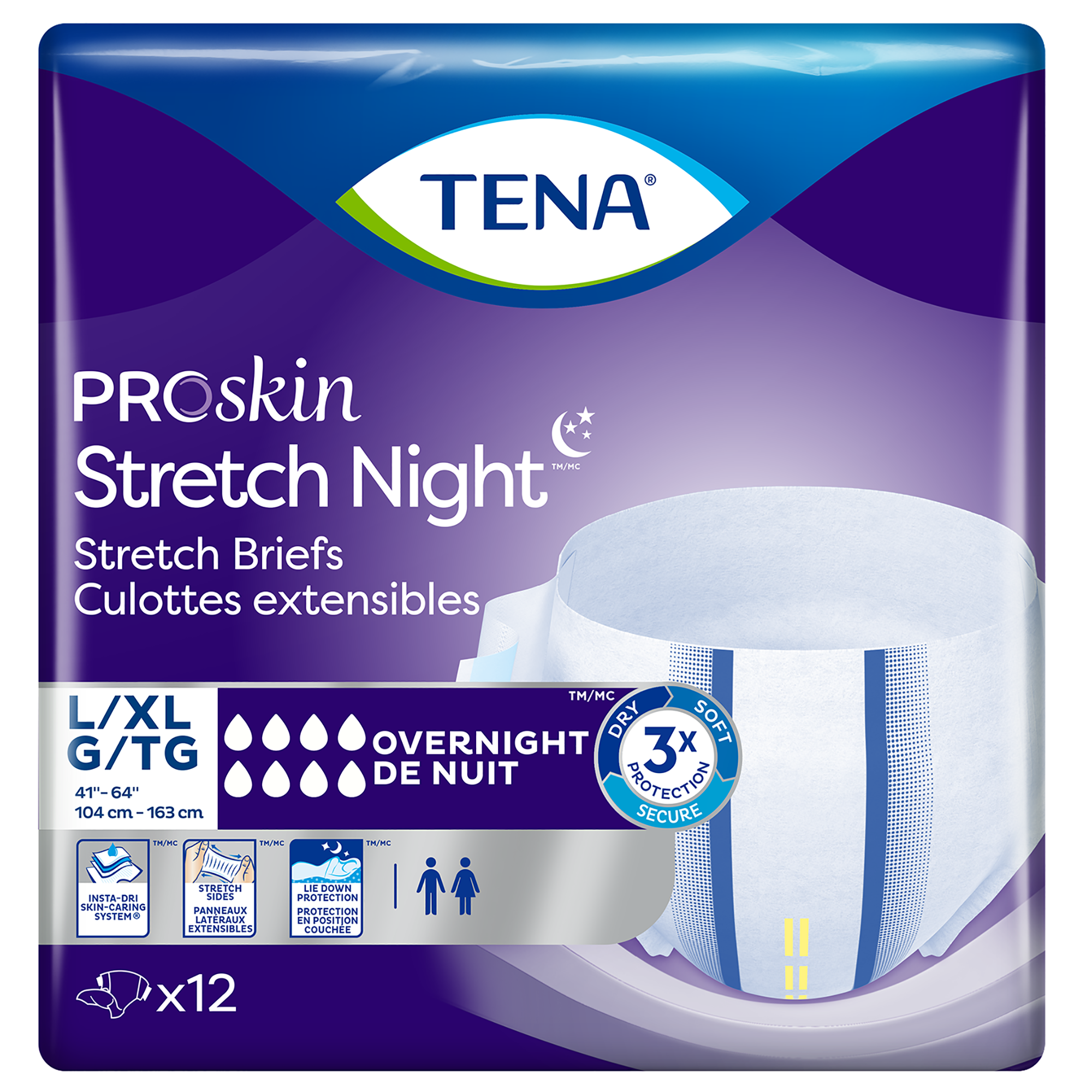 TENA Proskin Stretch Unisex Overnight Brief for Incontinence - Large/Extra  Large - 12s