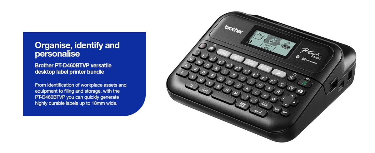 Brother PT-D460BTVP versatile desktop label printer bundle