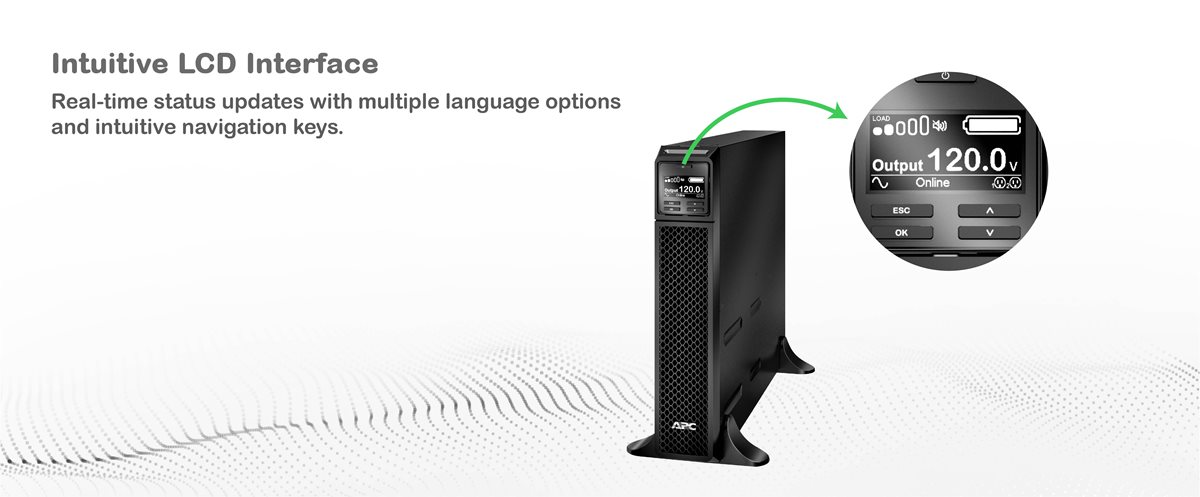 APC Smart-UPS On-Line SRT1500XLA with LCD screen zoomed in