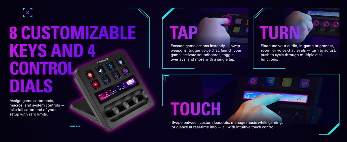 8 Customizable Keys and 4 control dials